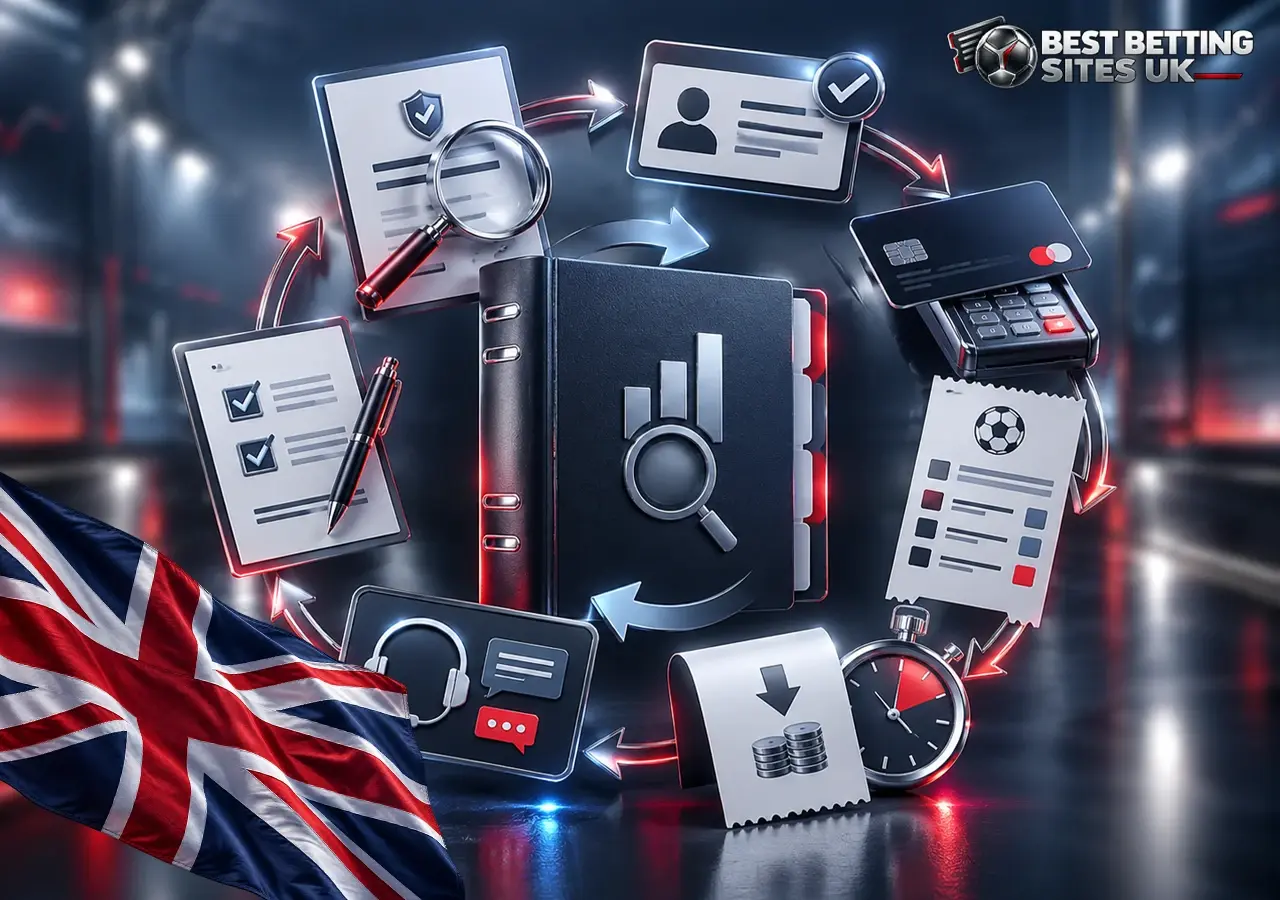 Bookmaker review process covering licence checks, registration, payouts, customer support and final approval