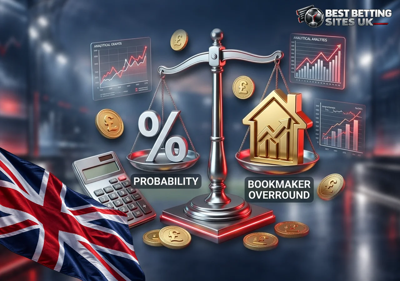 Best Betting Sites UK calculates implied odds percentages and bookmaker margin overround impact.